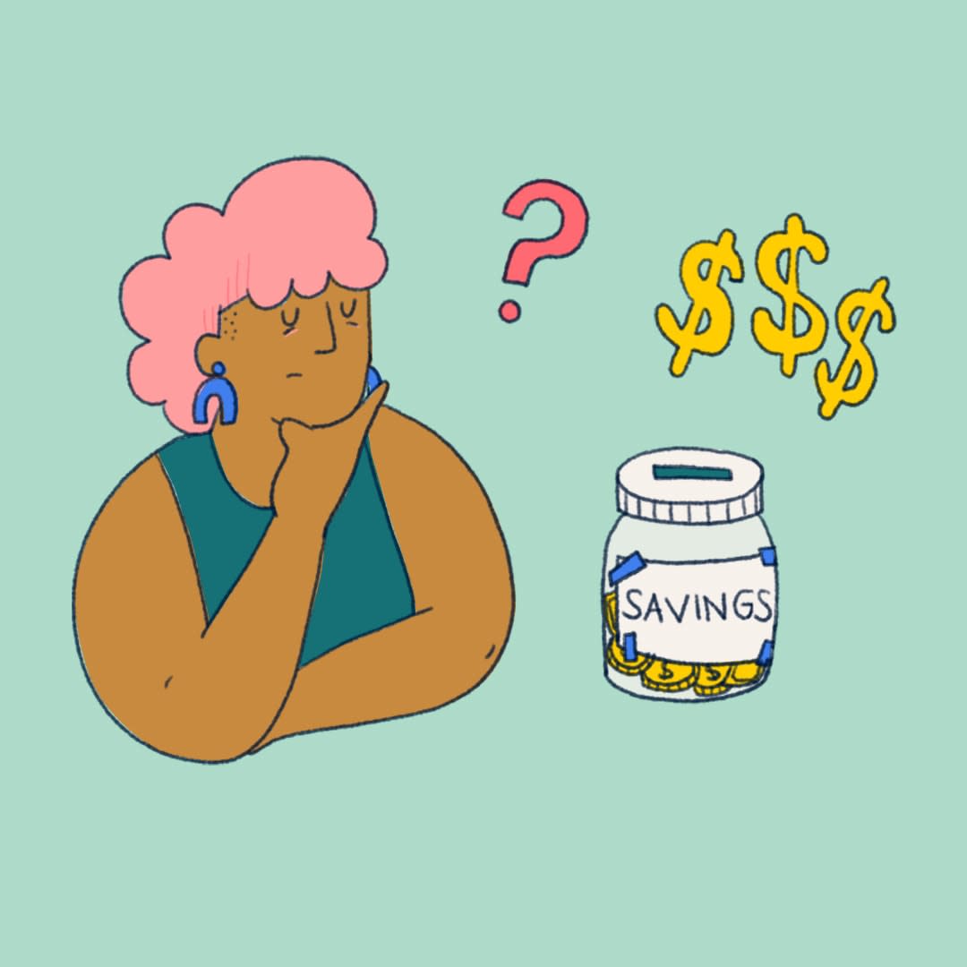 illustration of a young person thinking about money