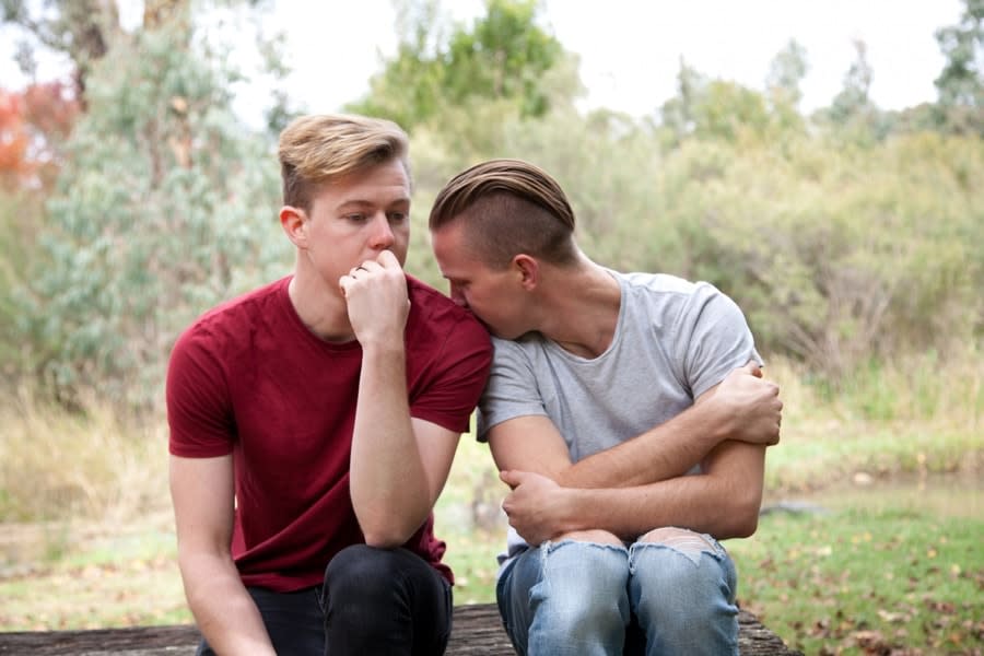 Gay couple in countryside