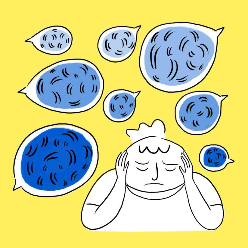 1 cartoon child covering ears with hands lots of angry speech bubbles above