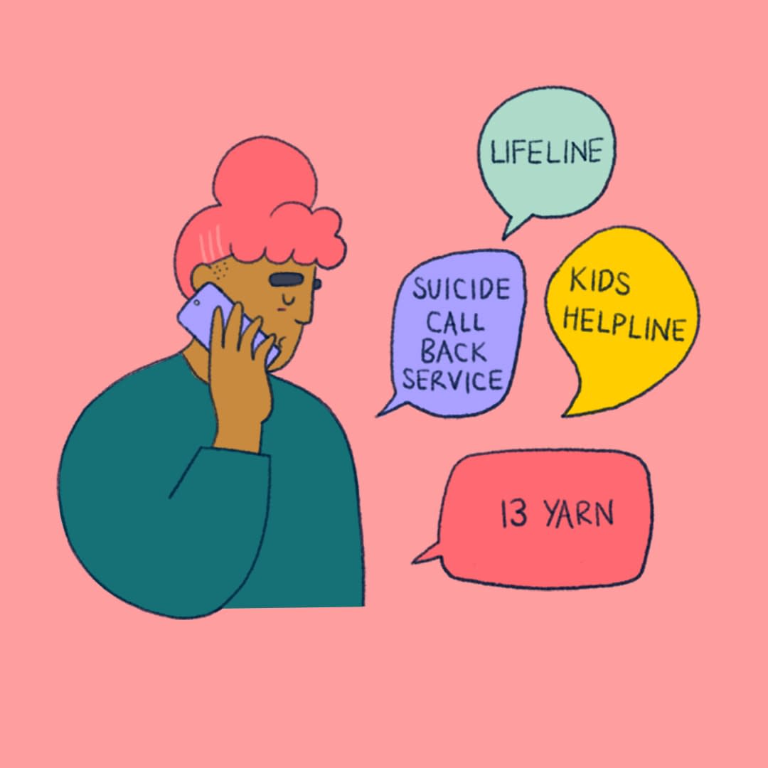 illustration of young person calling a hotline