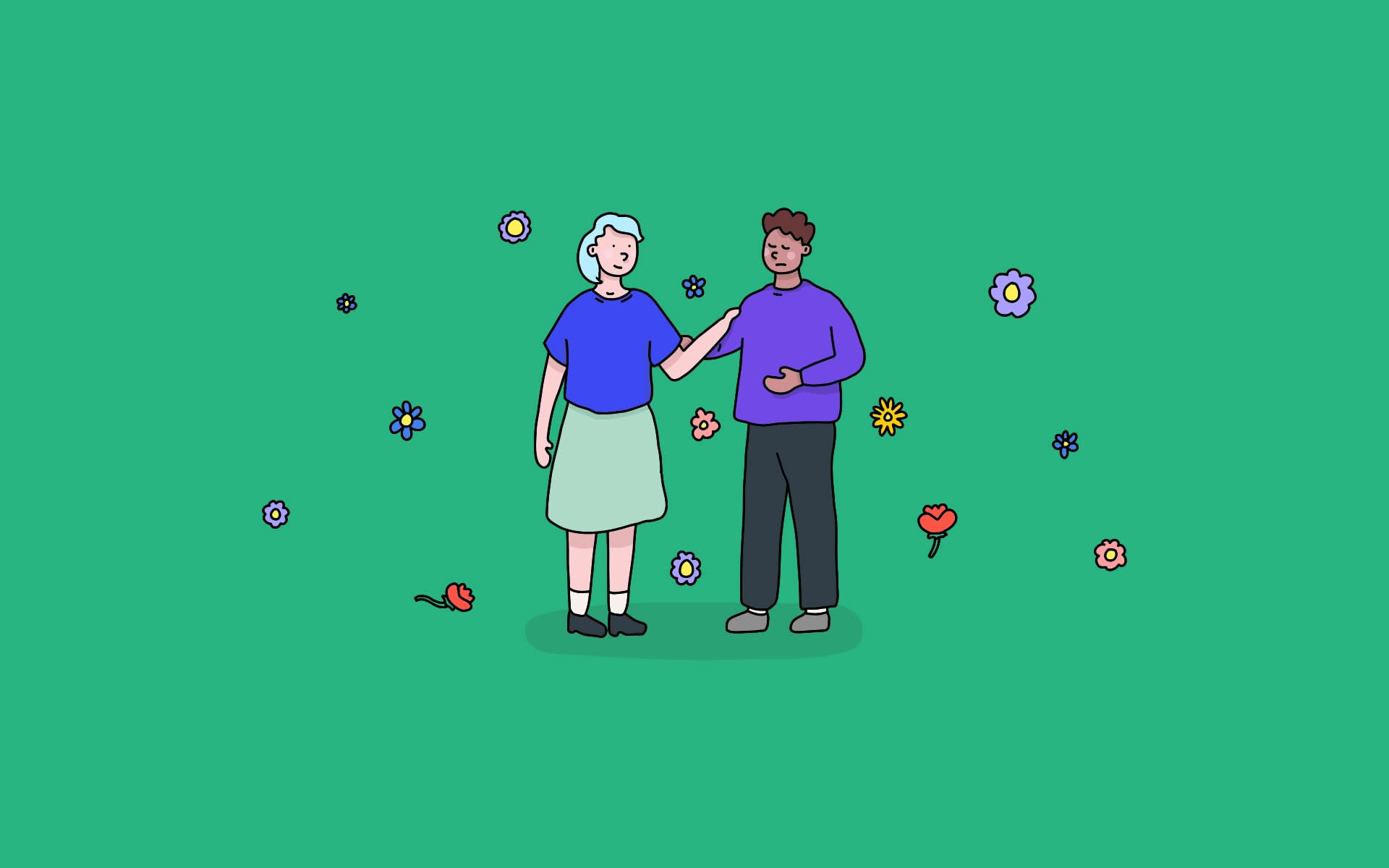 illustration of person getting support from a friend