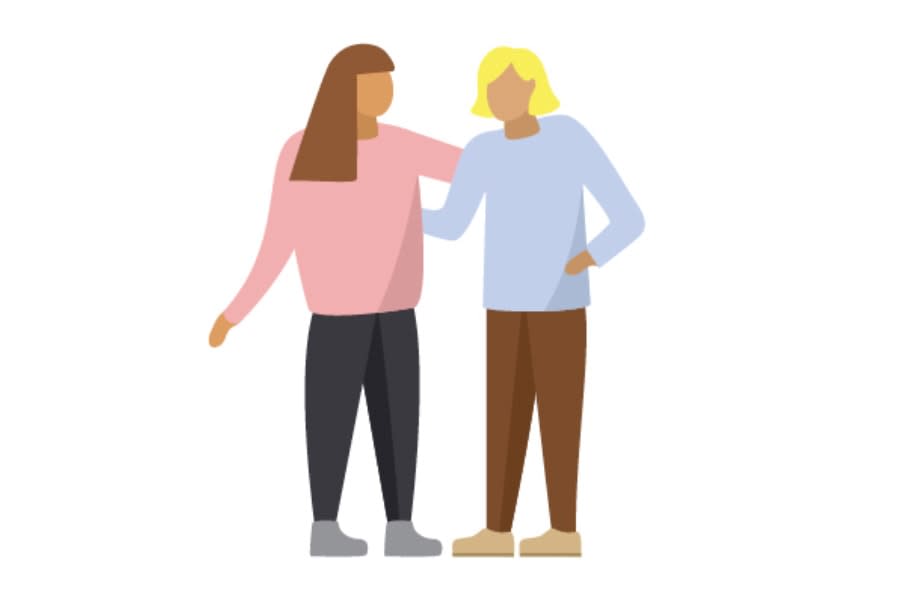 an illustration of a person putting their arm around someone else