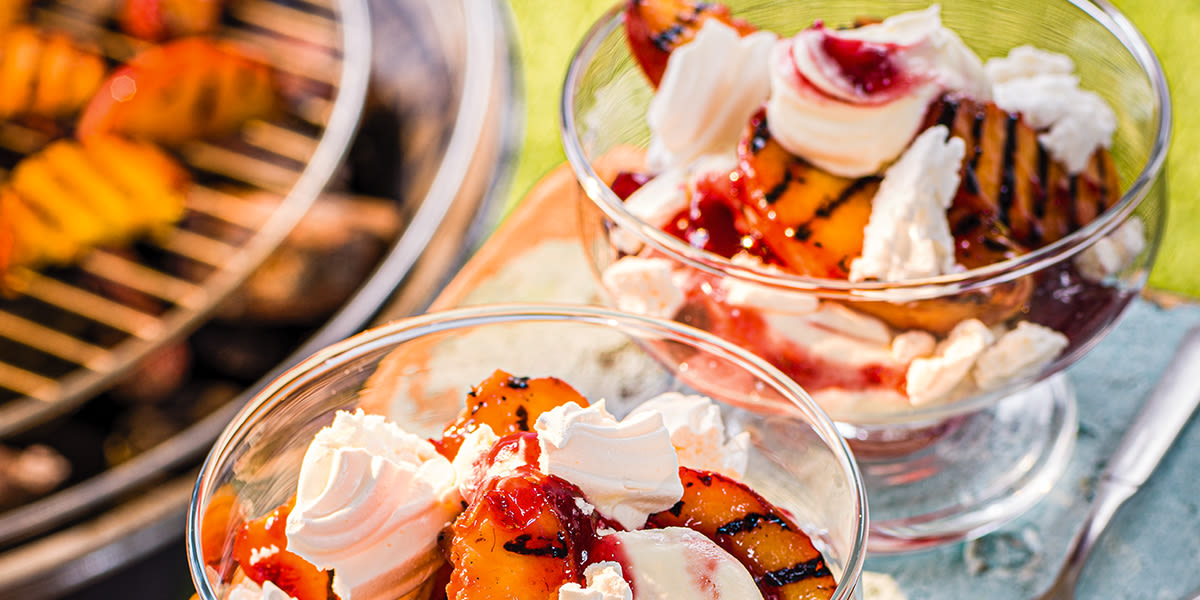 Griddled peach melba Eton mess Griddled peach melba Eton mess