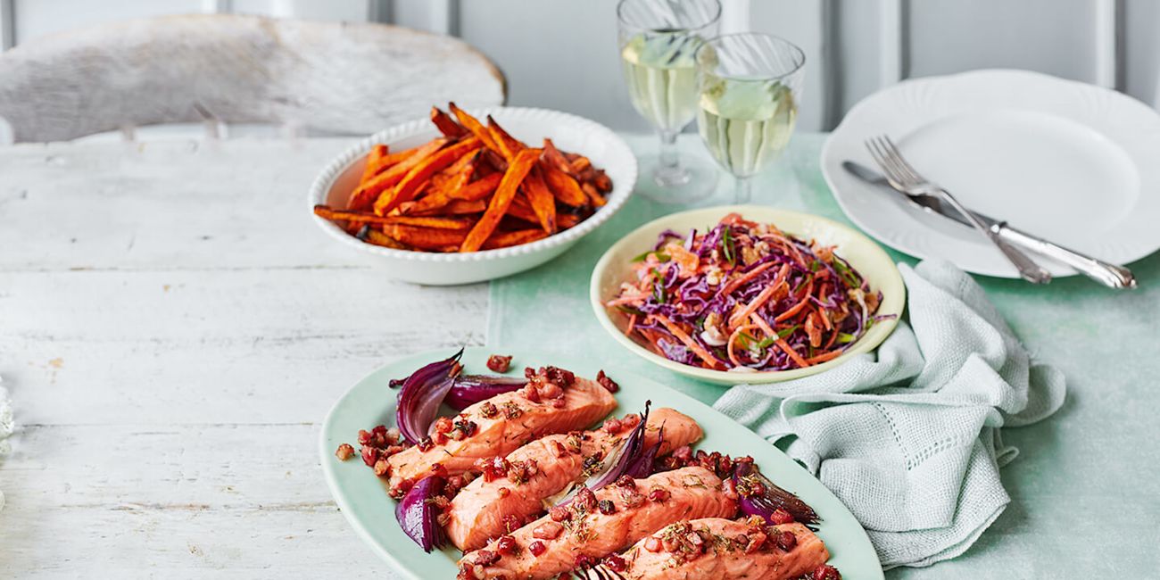 Roasted salmon with sweet potato fries Roasted salmon with sweet potato fries