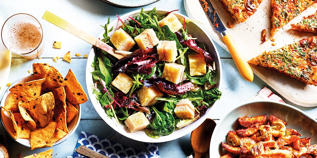 Green salad with croque monsieur croutons Green salad with croque monsieur croutons