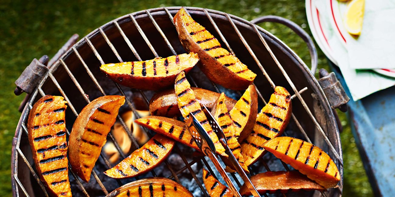 Griddled sweet potato wedges with houmous dip Griddled sweet potato wedges with houmous dip