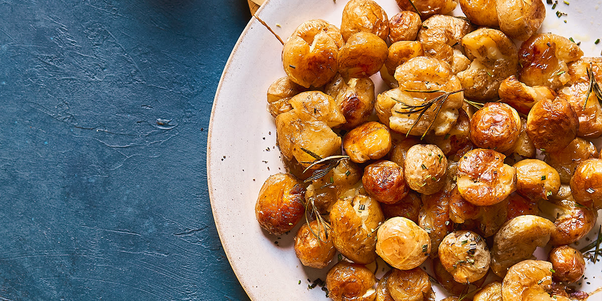 Smashed new potato roasties Smashed new potato roasties