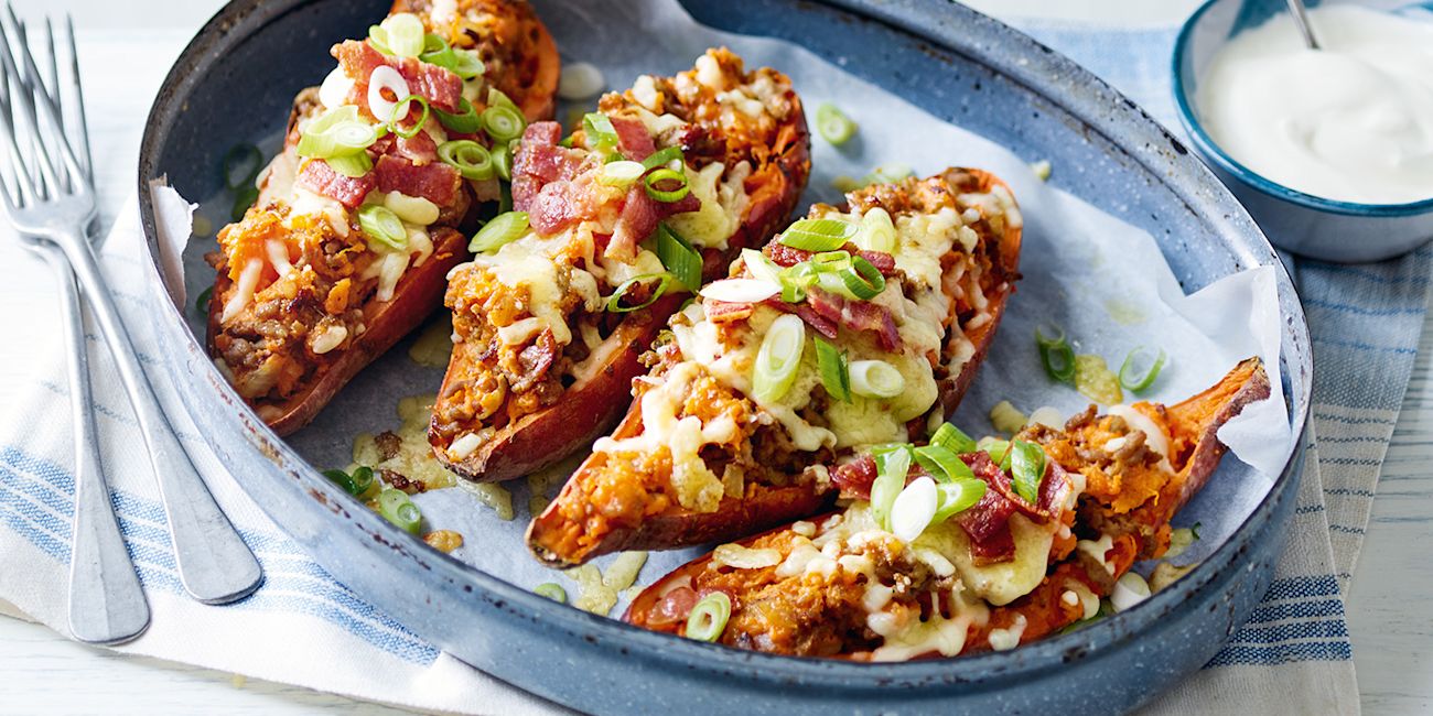 Cheesy sweet potato skins Cheesy sweet potato skins