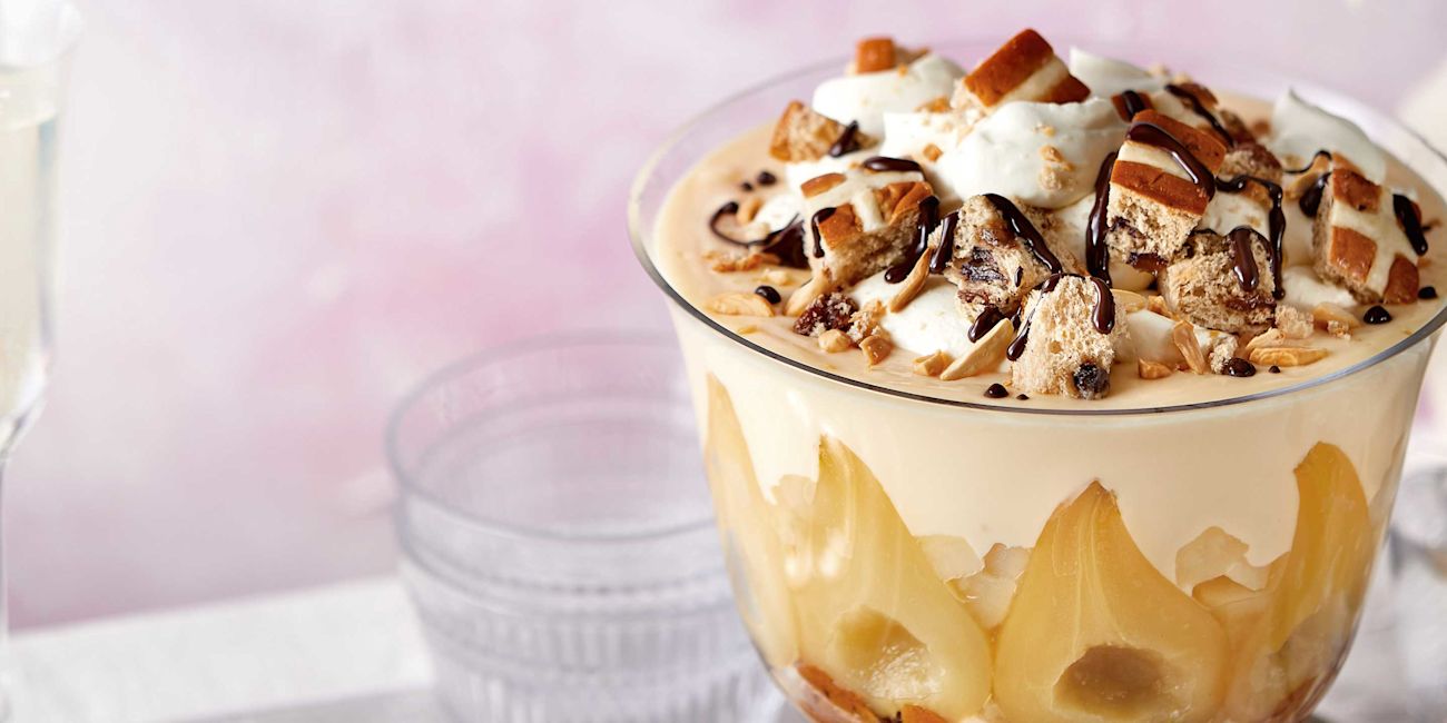 Hot cross bun and pear trifle Hot cross bun and pear trifle