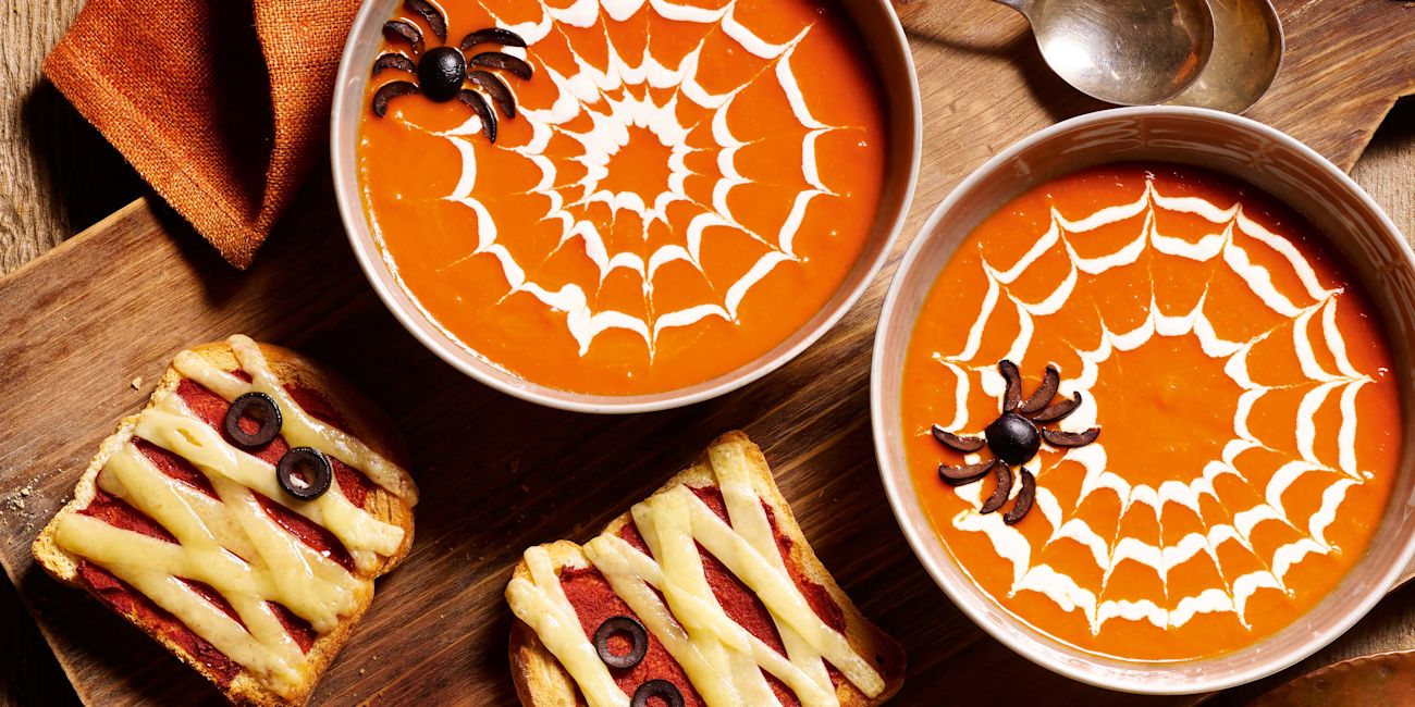 Spider's web soup with mummy toasties Spider's web soup with mummy toasties