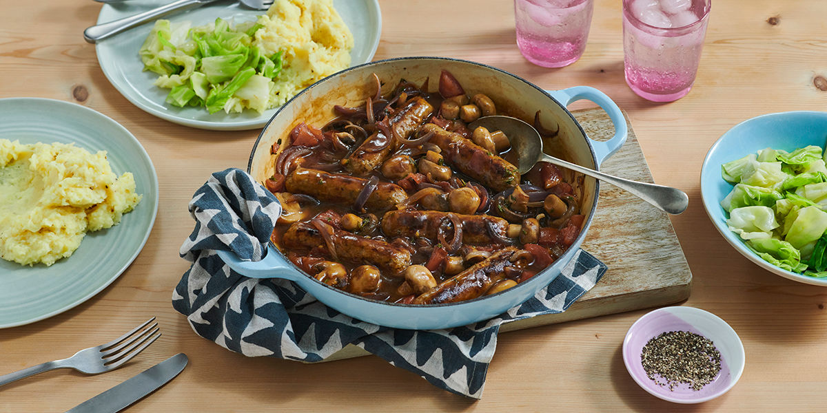 Vegan Sausage Casserole with Parsnip Mash