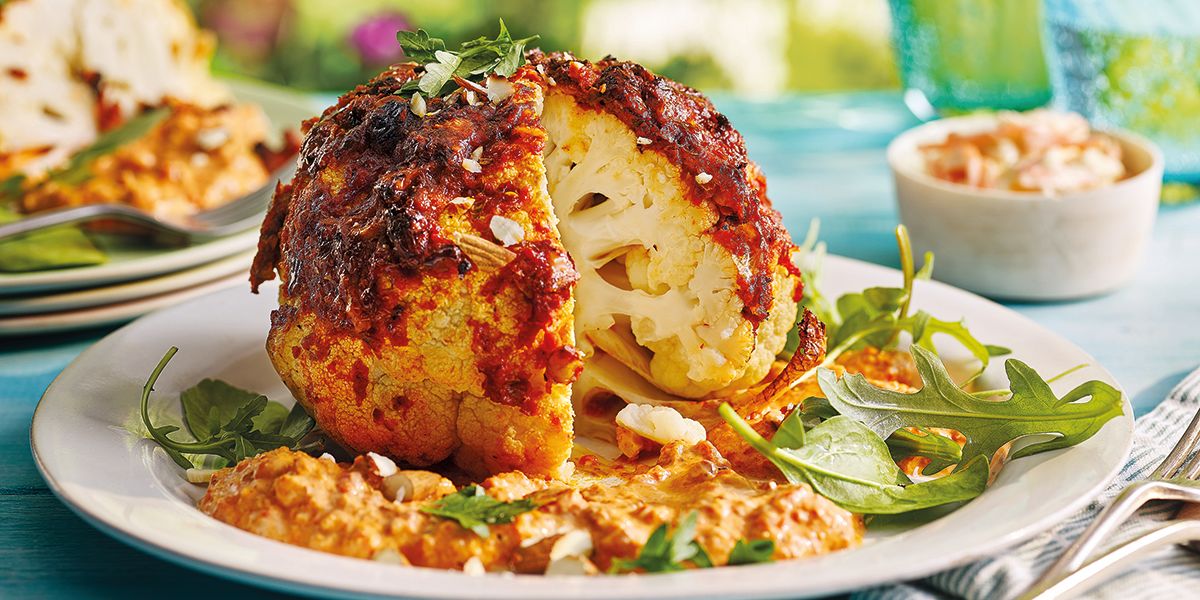 Whole BBQ cauliflower with roasted pepper sauce Whole BBQ cauliflower with roasted pepper sauce