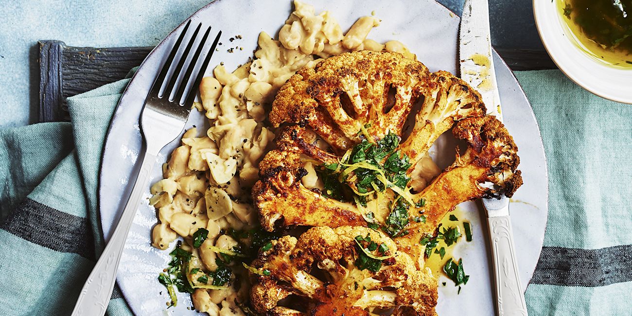 Cauliflower steaks with cannellini bean mash Cauliflower steaks with cannellini bean mash