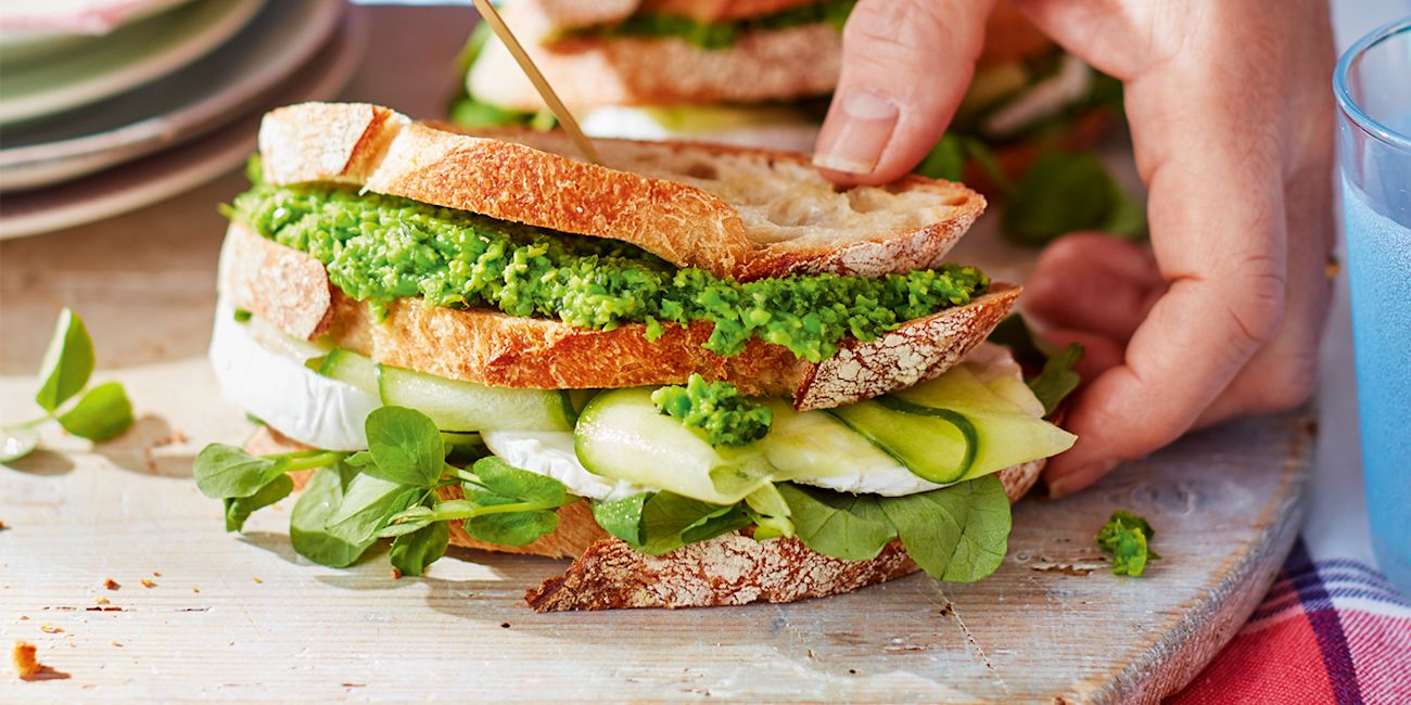 Pea and goat's cheese club sandwiches Pea and goat's cheese club sandwiches