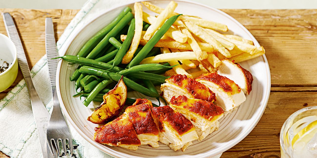 Tikka roast chicken and chips Tikka roast chicken and chips