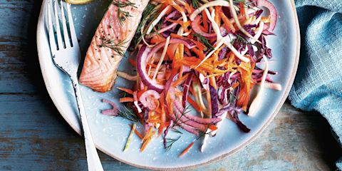 Baked salmon with winter slaw