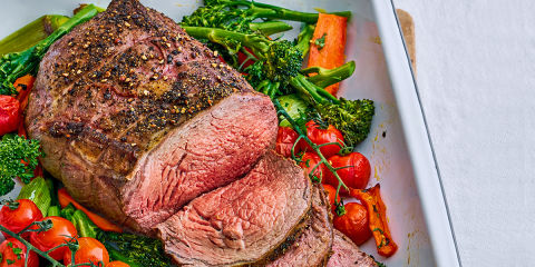 One-pan roast beef with mixed veg