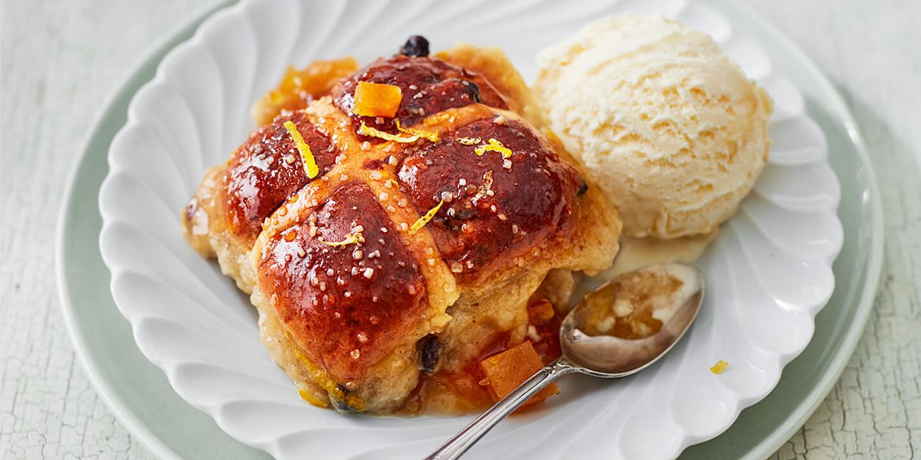 Hot cross bread and butter pudding Hot cross bread and butter pudding