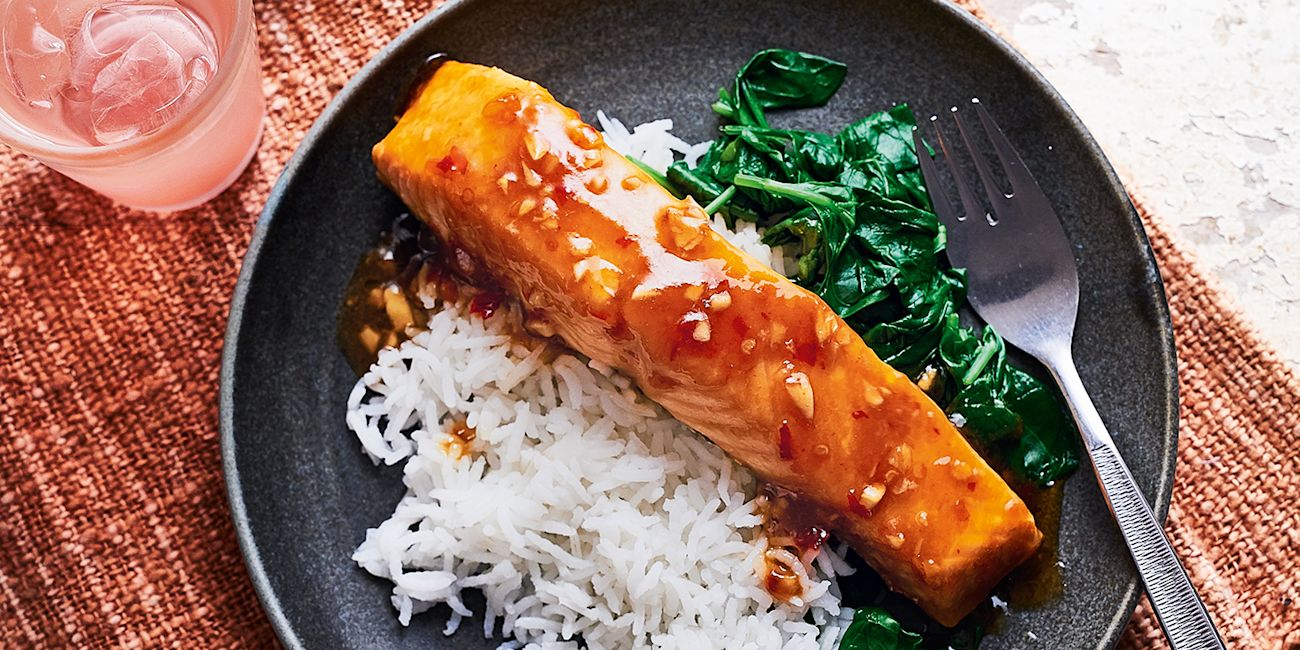 Soy glazed salmon with coconut rice Soy glazed salmon with coconut rice