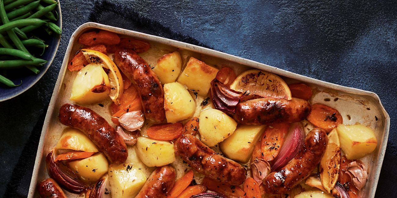 Sticky sausage traybake Sticky sausage traybake