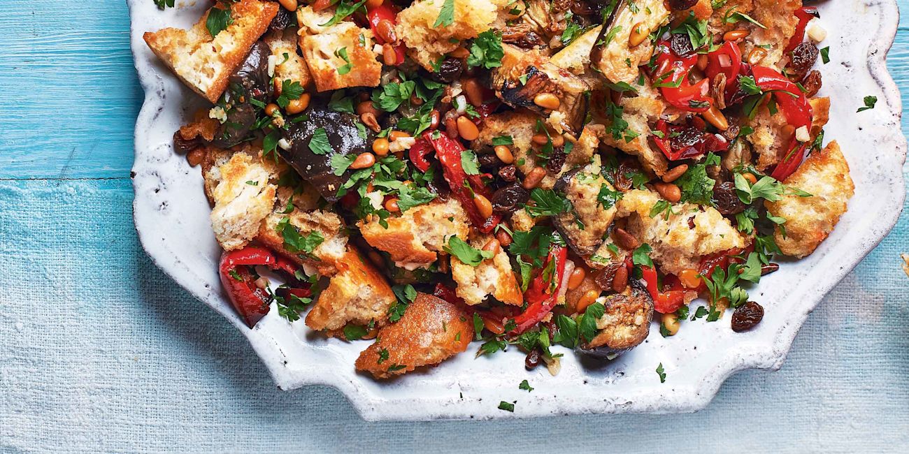Aubergine panzanella Aubergine panzanella