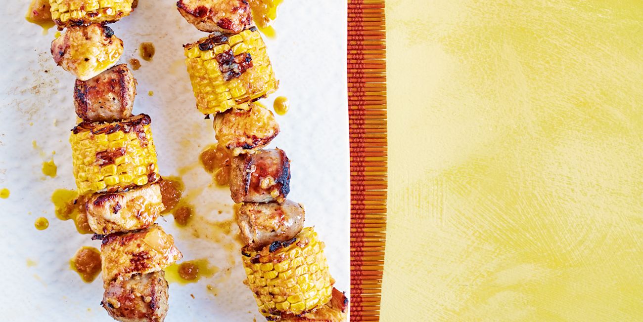 Spicy chicken and sausage kebabs Spicy chicken and sausage kebabs