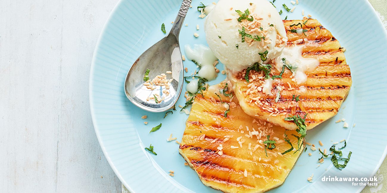 Griddled pineapple with piña colada non-dairy ice cream Griddled pineapple with piña colada non-dairy ice cream