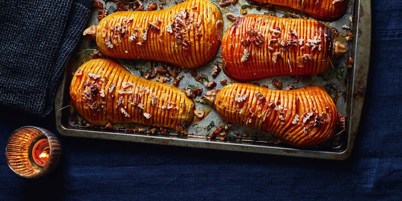 Hasselback squash with pecans and maple syrup Hasselback squash with pecans and maple syrup