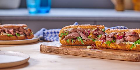 Stilton and pear steak sandwich