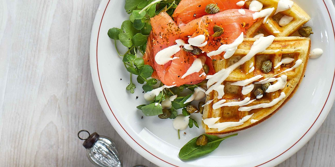 Waffles with Irresistible clementine smoked salmon Waffles with Irresistible clementine smoked salmon