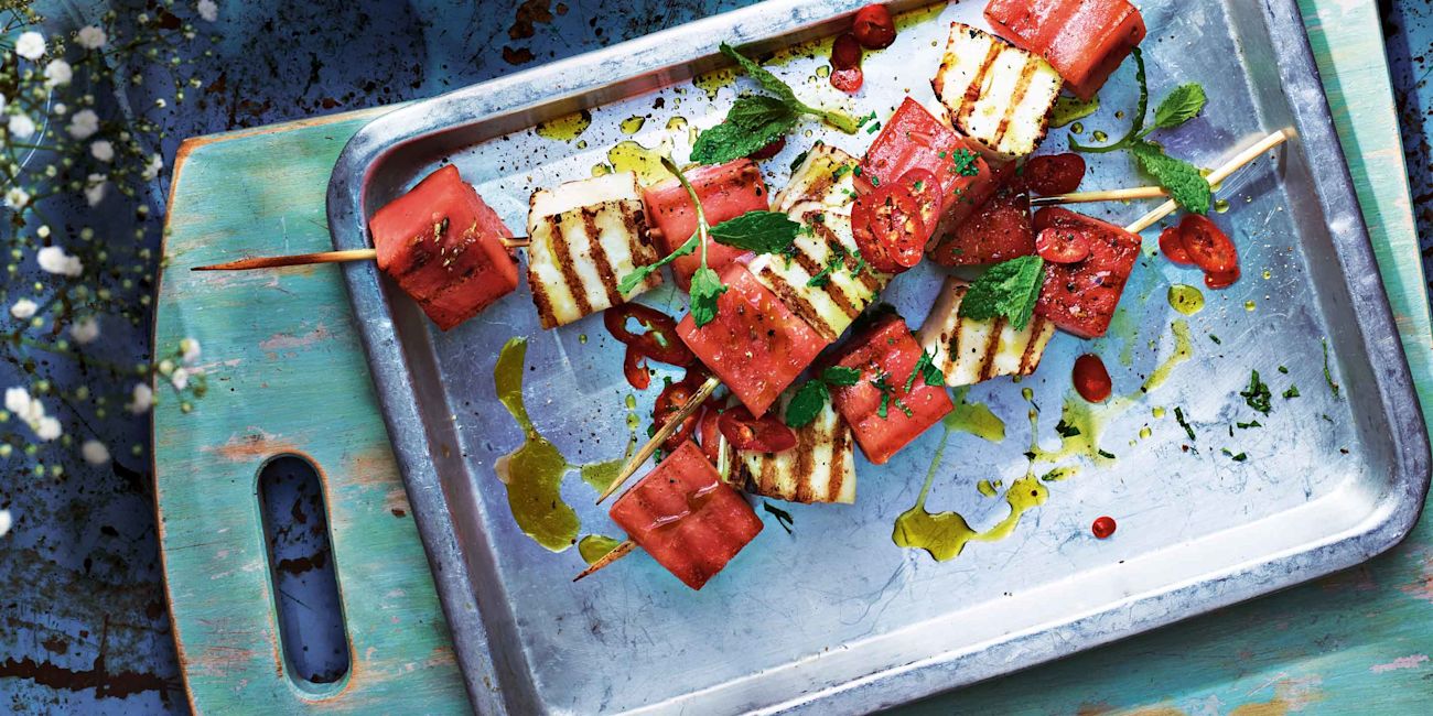 Spiced watermelon and halloumi skewers Spiced watermelon and halloumi skewers