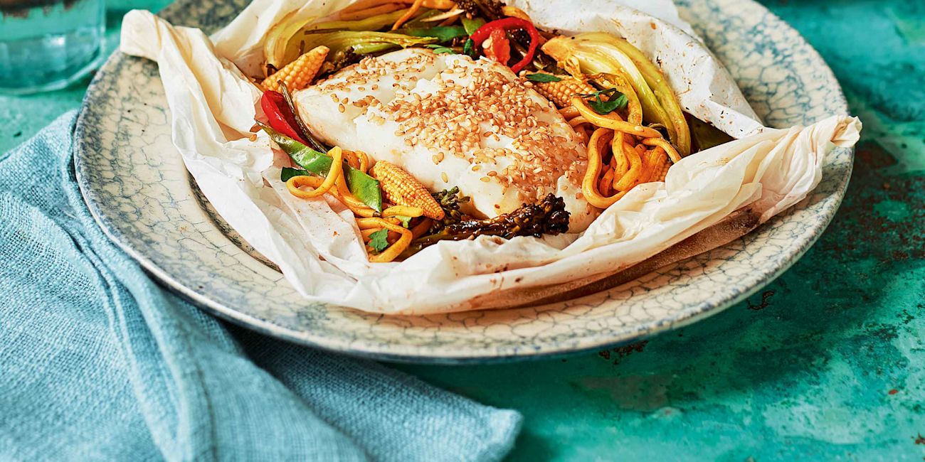Baked hoisin fish parcels Baked hoisin fish parcels