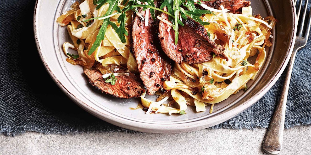 Steak and caramelised onion tagliatelle Steak and caramelised onion tagliatelle