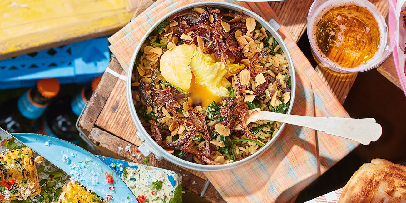 Indian rice bowl with turmeric eggs Indian rice bowl with turmeric eggs