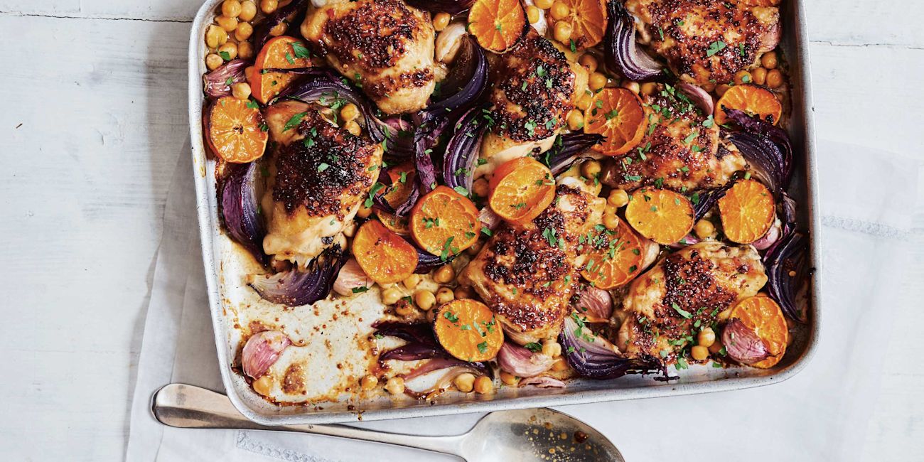 Sticky chicken and clementine traybake Sticky chicken and clementine traybake