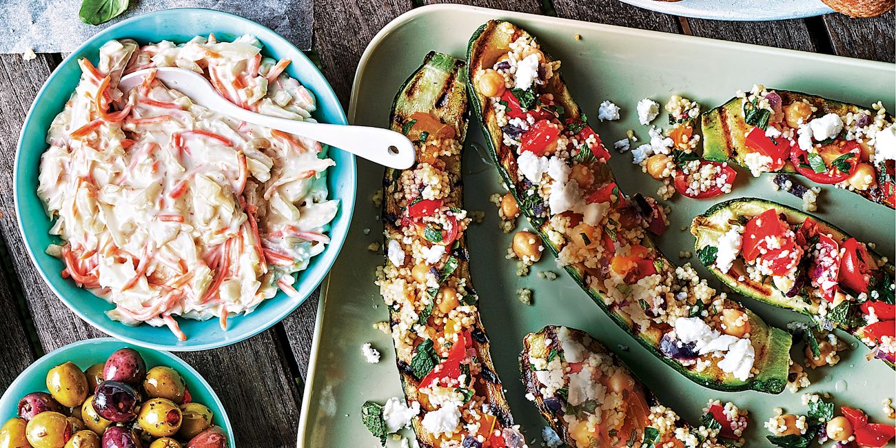 Griddled stuffed courgettes with herby grains Griddled stuffed courgettes with herby grains
