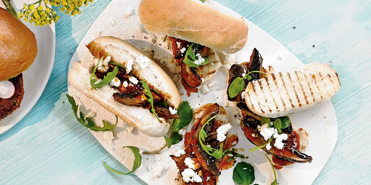 Smoky chilli mushroom subs with feta Smoky chilli mushroom subs with feta