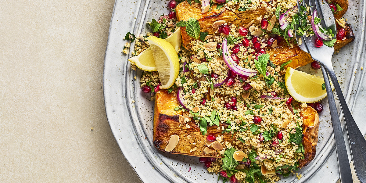 Roasted squash with herby cous cous Roasted squash with herby cous cous