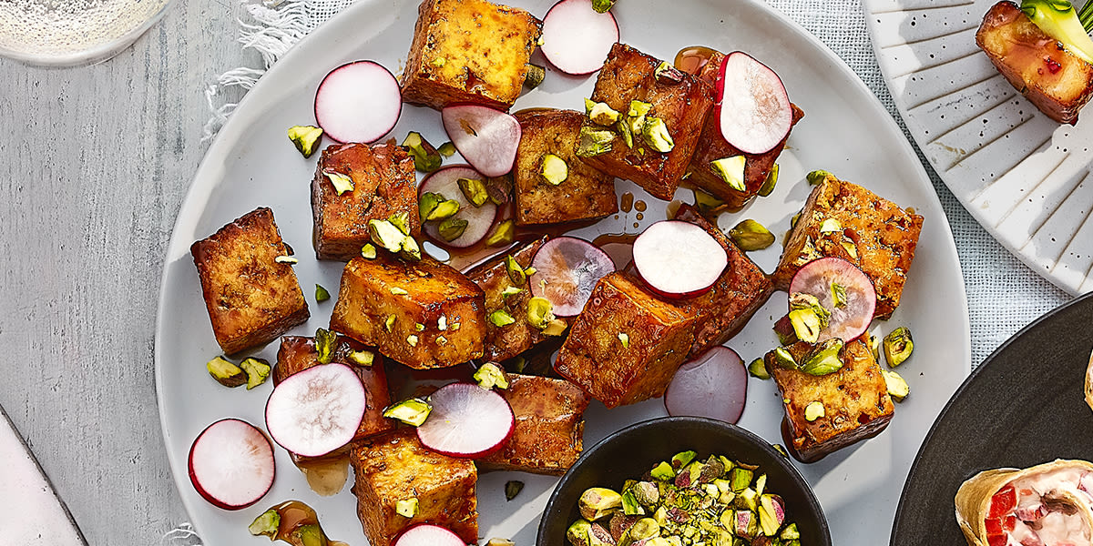 Maple-glazed tofu with pistachios Maple-glazed tofu with pistachios