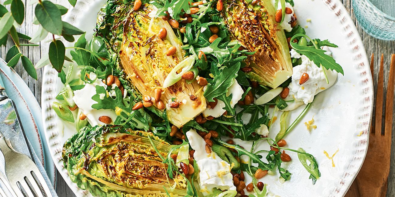Griddled little gem lettuce with goat's cheese Griddled little gem lettuce with goat's cheese