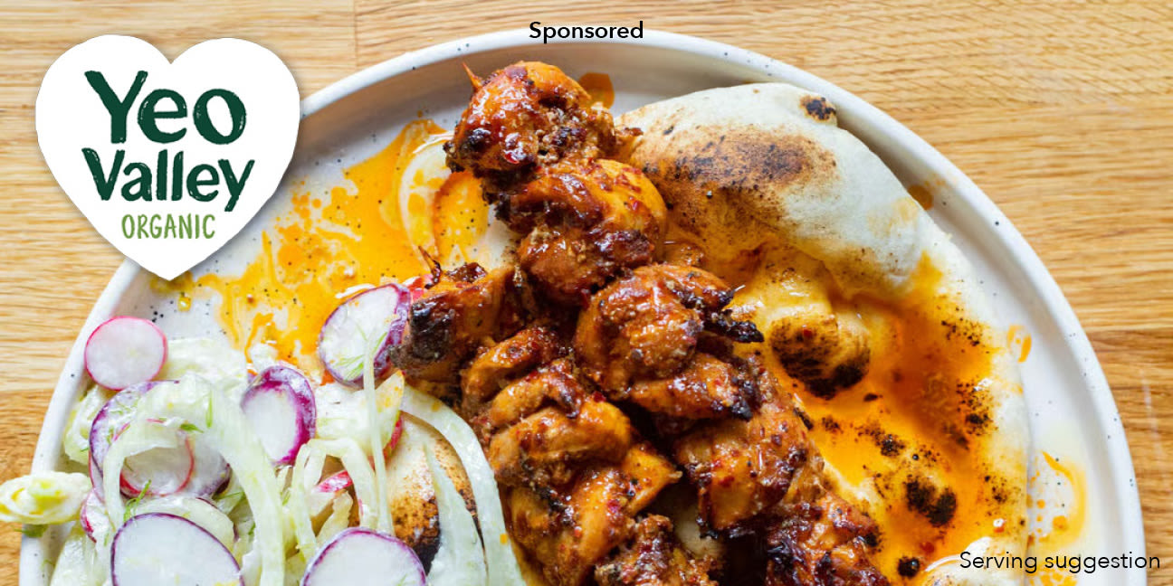 Harissa Chicken Skewers & Zesty Yogurt Slaw with Yeo Valley Organic Harissa Chicken Skewers & Zesty Yogurt Slaw with Yeo Valley Organic