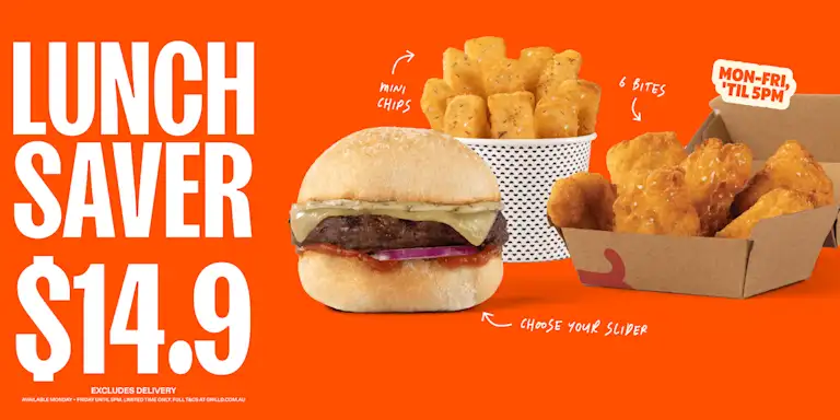 $14.9 Lunch Saver Bundle. Choice of slider, mini chips, healthy fried chicken bites. Available Monday - Friday 'til 5PM.