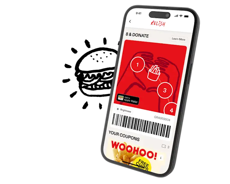 Relish coupons shown in the Grill'd app