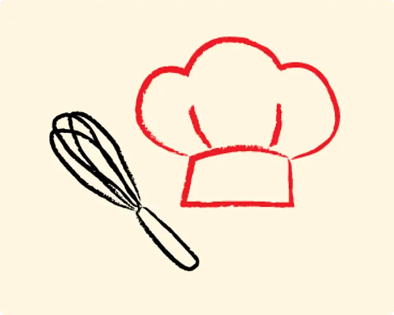 Illustrated chef hat and whisk