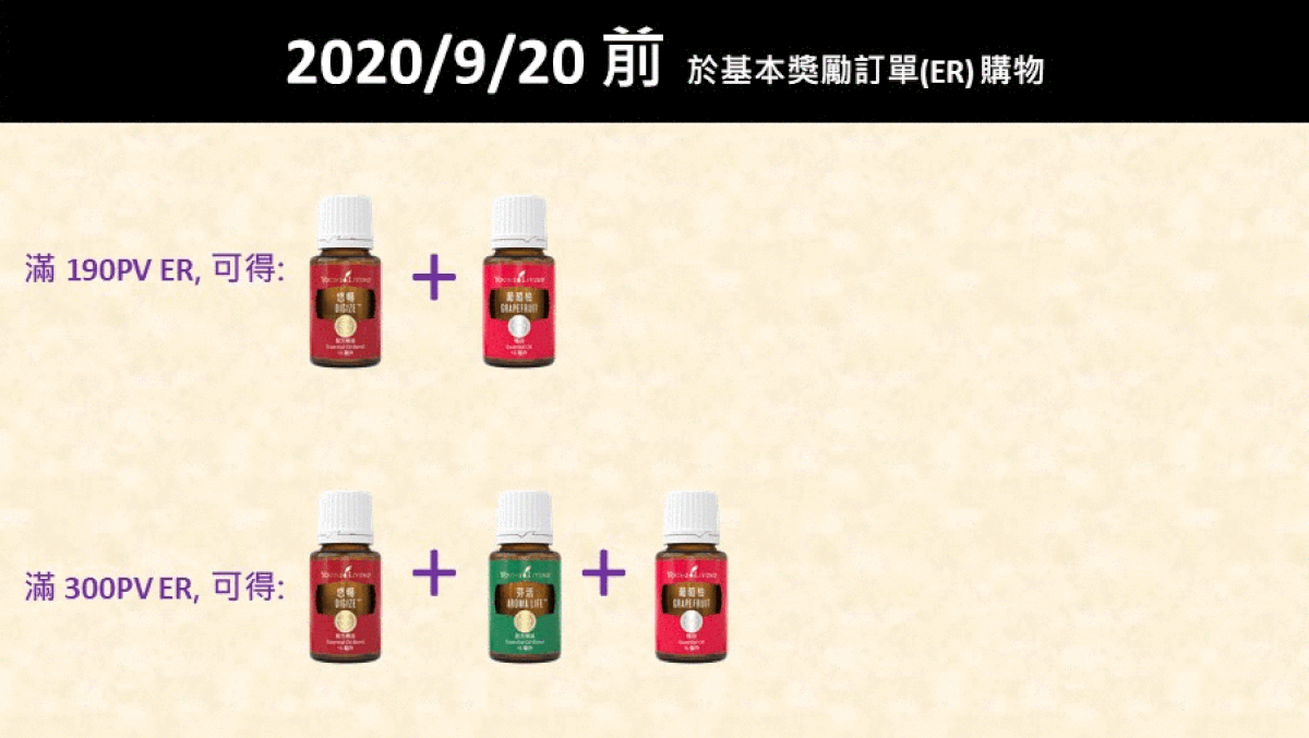 基本獎勵訂單100PV滿額早鳥贈禮 每月20前完成滿 100PV ER 的基本獎勵訂單,還可多得 1 份超值贈禮喔!