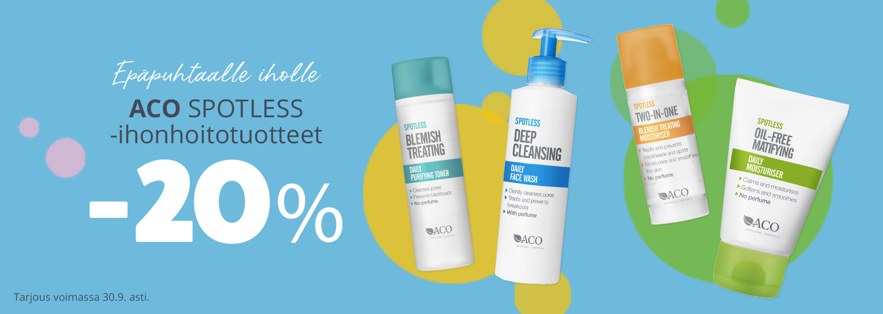 Syyskuun tarjous | Aco Spotless ihonhoitotuotteet -20 %