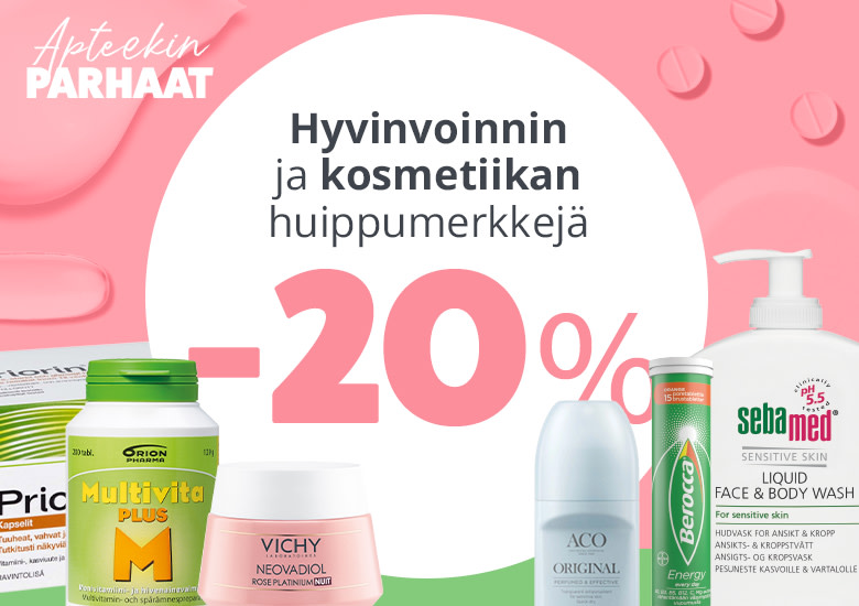 Apteekin parhaat | Hyvinvoinin ja kosmetiikan huippumerkkejä -20 %