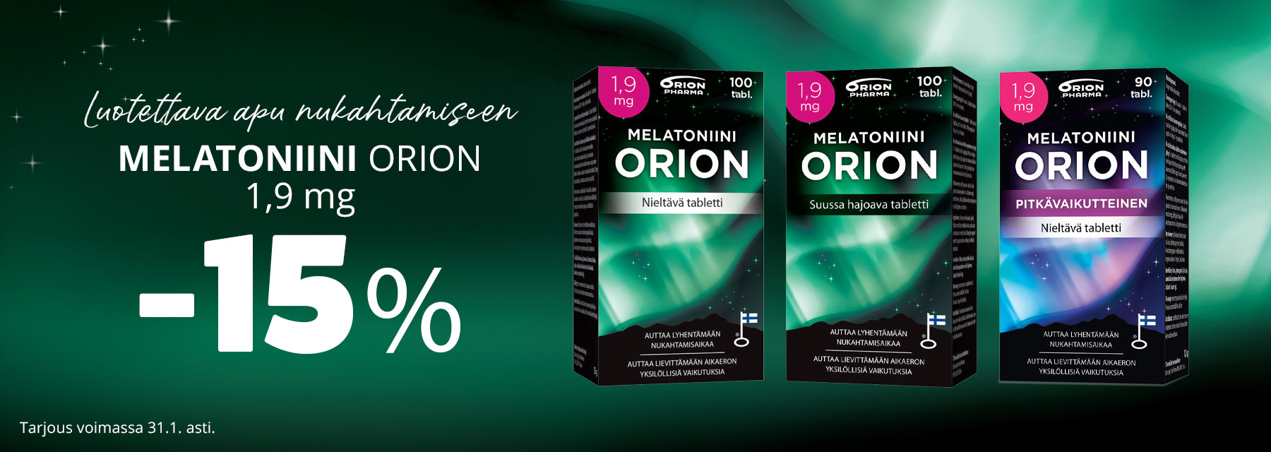 Tammikuun tarjous | Orion-melatoniinit 1,9 mg -15 %