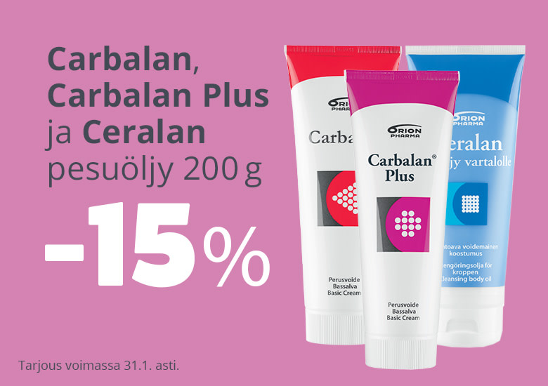 Tammikuun tarjous | Carbalan- ja Carbalan Plus -perusvoiteet 200 g ja Ceralan-pesuöljy 200 g -15%