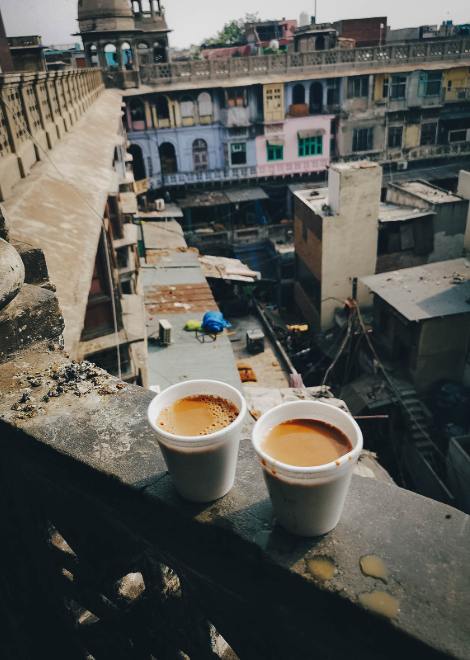 Masala chai from a secret spot on the spice market rooftop